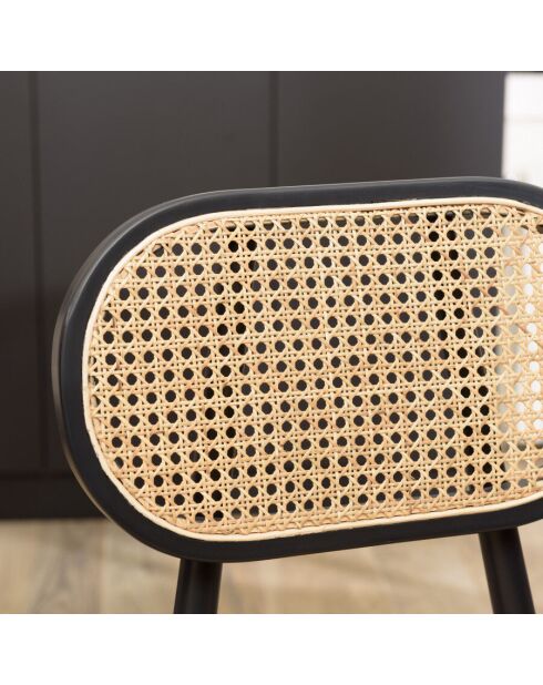 Lot de 2 chaises bois noir/ assise et dossier en rotin naturel PIERRE
