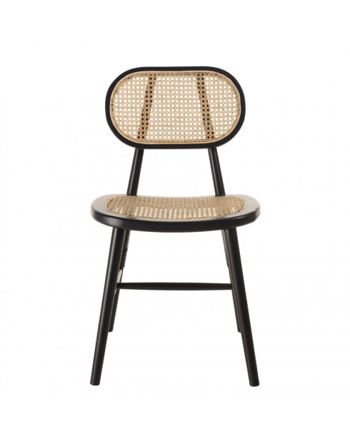 Lot de 2 chaises bois noir/ assise et dossier en rotin naturel PIERRE