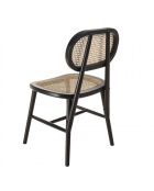 Lot de 2 chaises bois noir/ assise et dossier en rotin naturel PIERRE