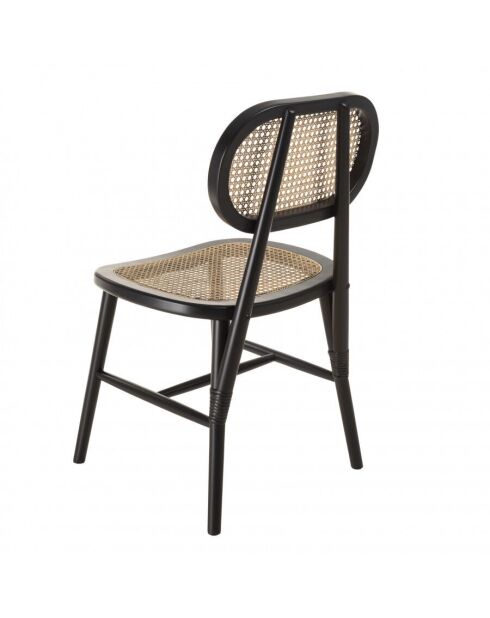 Lot de 2 chaises bois noir/ assise et dossier en rotin naturel PIERRE