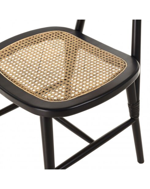 Lot de 2 chaises bois noir/ assise et dossier en rotin naturel PIERRE