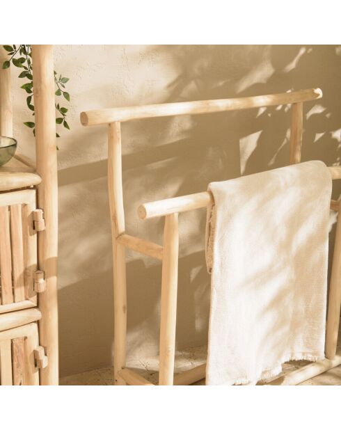 Porte-serviettes double portant en branches de teck naturel