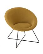 Fauteuil tissu velours jaune moutarde pieds croisés métal noir AGATHE