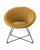 Fauteuil tissu velours jaune moutarde pieds croisés métal noir AGATHE