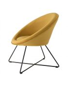 Fauteuil tissu velours jaune moutarde pieds croisés métal noir AGATHE