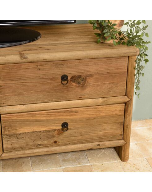 Meuble TV 2 tiroirs 2 portes/ longueur 155cm bois pin recyclé SANDY