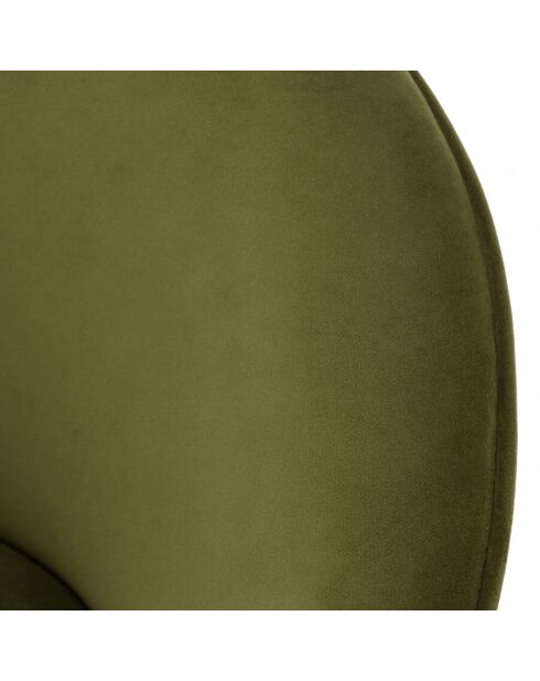 Fauteuil tissu velours vert olive pieds croisés métal noir AGATHE