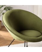 Fauteuil tissu velours vert olive pieds croisés métal noir AGATHE