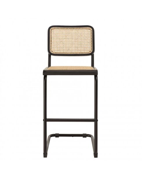 Lot de 2 tabourets d'ilot bois noir/rotin naturel pieds métal PIERRE