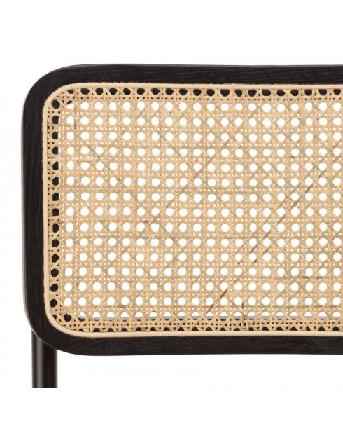 Lot de 2 tabourets d'ilot bois noir/rotin naturel pieds métal PIERRE