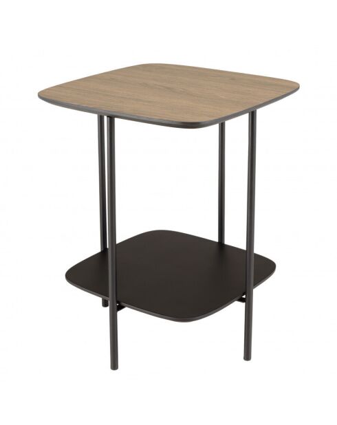 Table d'appoint 2 plateaux bi-matière mocha/noir pieds métal
