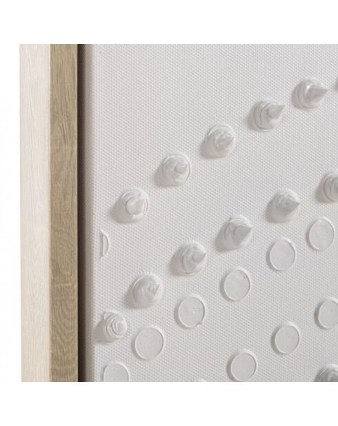 Décoration murale 103x143cm blanche à points/ cadre naturel