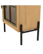 Buffet 1 porte vitrée encadrement vert pin et métal noir