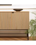 Buffet 4 p. décor effet bois rainuré noir et naturel SCOTT