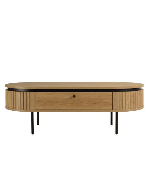 Table basse arrondie couleur naturelle 2 tiroirs