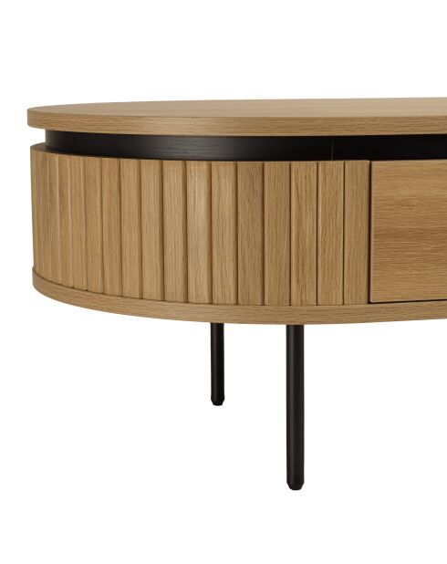Table basse arrondie couleur naturelle 2 tiroirs