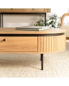 Table basse arrondie couleur naturelle 2 tiroirs