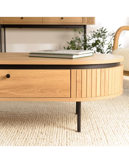 Table basse arrondie couleur naturelle 2 tiroirs