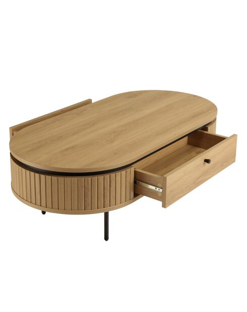 Table basse arrondie couleur naturelle 2 tiroirs