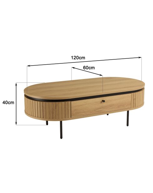 Table basse arrondie couleur naturelle 2 tiroirs