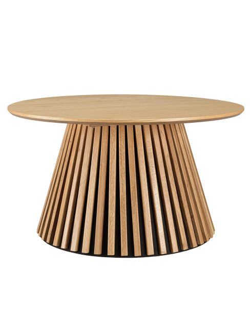 Table basse ronde D80 décor et chêne naturel pied à motif strié