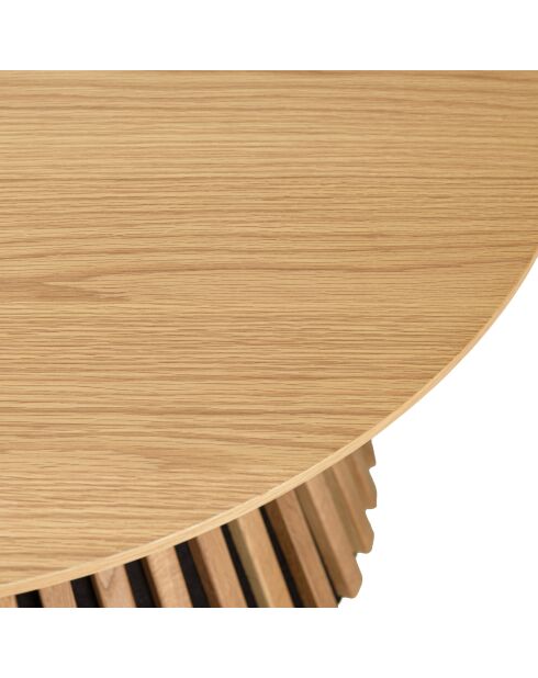 Table basse ronde D80 décor et chêne naturel pied à motif strié