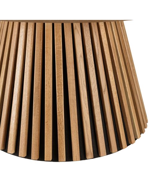 Table basse ronde D80 décor et chêne naturel pied à motif strié