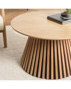 Table basse ronde D80 décor et chêne naturel pied à motif strié