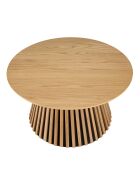 Table basse ronde D80 décor et chêne naturel pied à motif strié