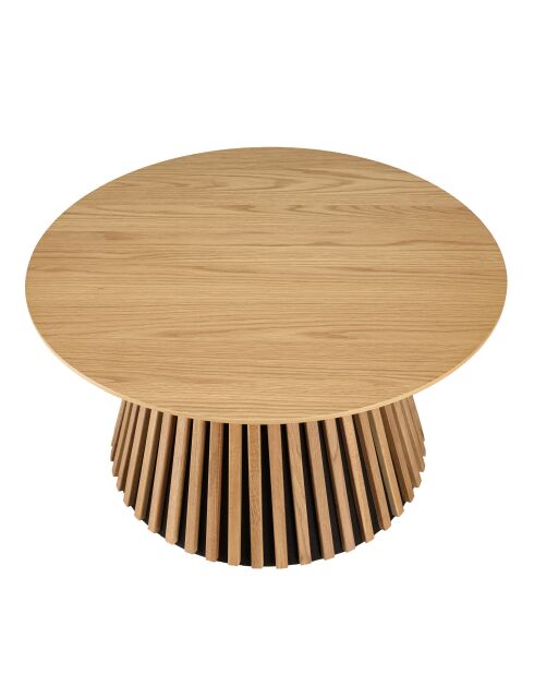 Table basse ronde D80 décor et chêne naturel pied à motif strié