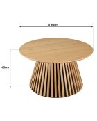 Table basse ronde D80 décor et chêne naturel pied à motif strié
