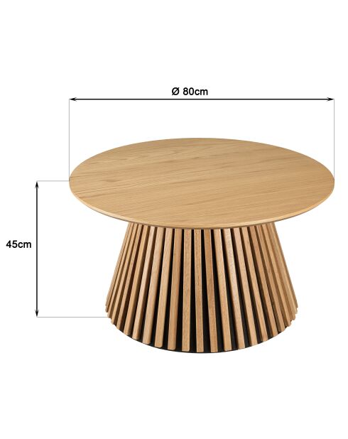 Table basse ronde D80 décor et chêne naturel pied à motif strié