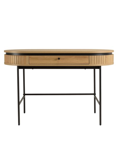 Bureau arrondi couleur naturelle 1 tiroir pieds métal noir