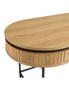 Bureau arrondi couleur naturelle 1 tiroir pieds métal noir