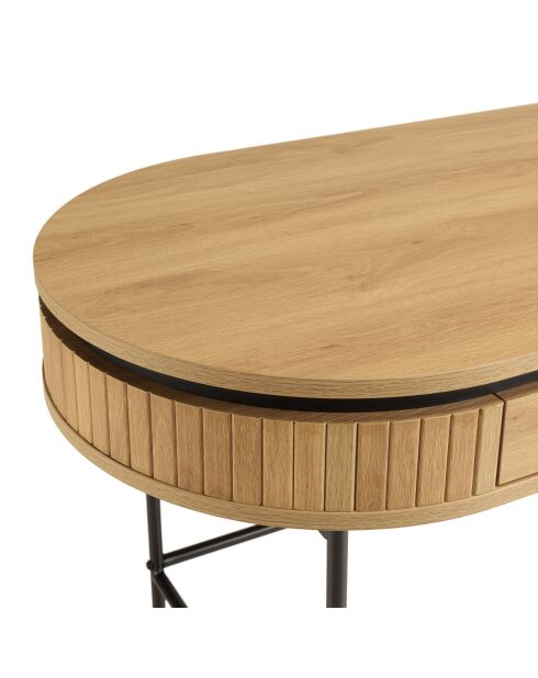 Bureau arrondi couleur naturelle 1 tiroir pieds métal noir