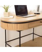 Bureau arrondi couleur naturelle 1 tiroir pieds métal noir