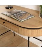 Bureau arrondi couleur naturelle 1 tiroir pieds métal noir