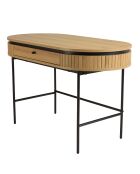 Bureau arrondi couleur naturelle 1 tiroir pieds métal noir