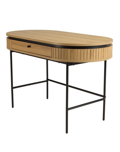 Bureau arrondi couleur naturelle 1 tiroir pieds métal noir