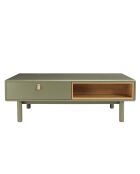 Table basse verte 2 tiroirs et 2 niches en bois naturel