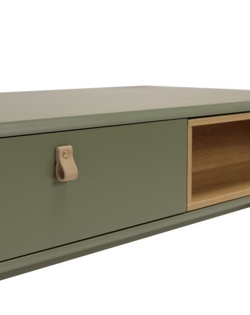 Table basse verte 2 tiroirs et 2 niches en bois naturel