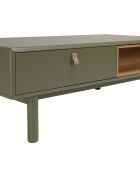 Table basse verte 2 tiroirs et 2 niches en bois naturel