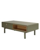 Table basse verte 2 tiroirs et 2 niches en bois naturel