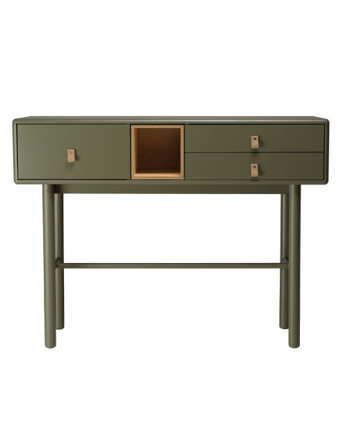 Console verte 3 tiroirs et 1 niche en bois naturel