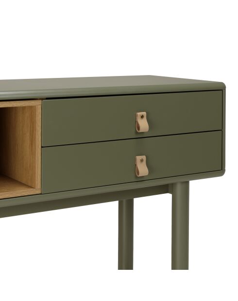 Console verte 3 tiroirs et 1 niche en bois naturel