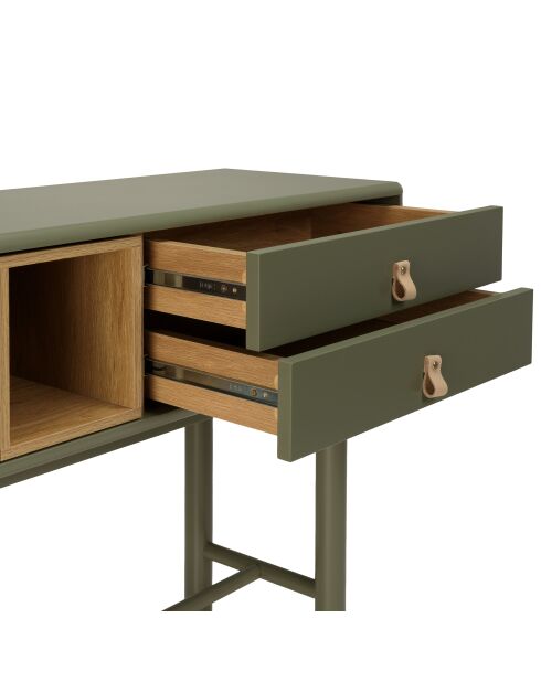 Console verte 3 tiroirs et 1 niche en bois naturel