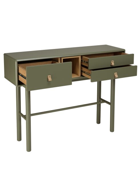 Console verte 3 tiroirs et 1 niche en bois naturel