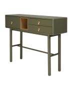Console verte 3 tiroirs et 1 niche en bois naturel