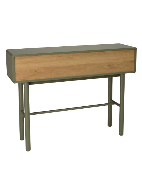 Console verte 3 tiroirs et 1 niche en bois naturel