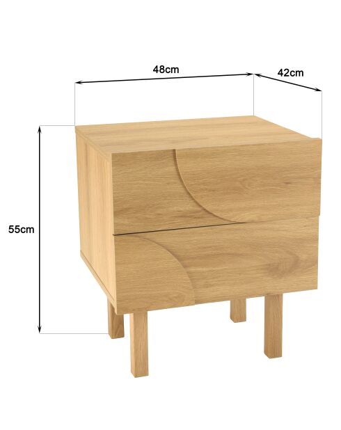 Chevet couleur naturelle 2 tiroirs décor motif arrondi
